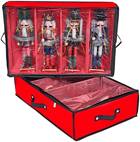 ProPik 2 Pack Christmas Figures Storage Box | Each Holds 4 Holiday Figurines up to 16” | Adjustable Nutcracker Decor Ornament Storage Container | Xmas Decorations Accessories Boxes (Red) by ProPik