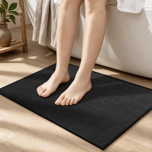 chakme Bathroom Rugs Mat 24x17, Ultra Thin Non Slip Bath Mat Small Quick Dry Absorbent Bath Mat for Bathroom Floor, (Black, 24"x17") by CHAKME