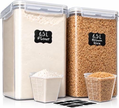 2 PC [7 Qt/ 6.5L/ 220 Oz] Large Flour Storage Containers with Airtight Lids by WhiteFeather