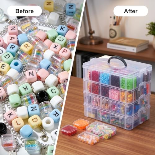 Stackable Bead Organizer 4 Tier 88pcs Small Boxes Craft Storage Container - Image 4