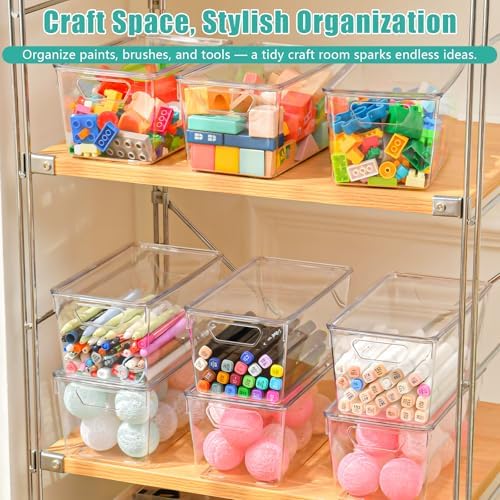 6 Pack Small Clear Storage Bins with Lids, Plastic Arts and Craft Storage Containers, Stackable Clear Plastic Craft Storage Bins with Handles for Classroom Storage Organization,Kitchen, Fridge, Office - Image 4