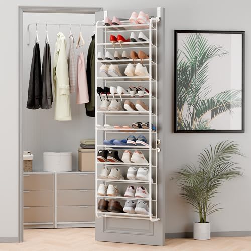 Whitmor 36 Pair Over The Door Shoe Organizer, 12 Tier Hanging Shoe Organizer with Metal Frame & Mesh Shelves, Hanging Shoe Rack for Closet Organizer & Storage, 21.7" W x 7.5" D x 74" L, Matt White by Whitmor