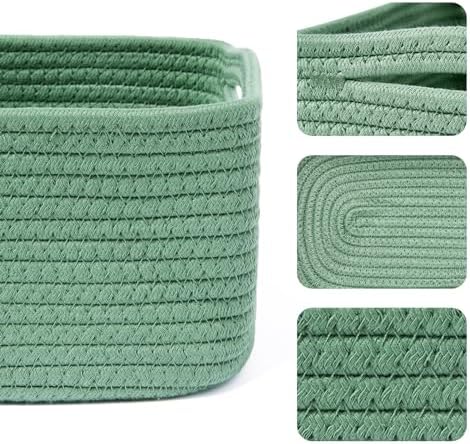 MiniArk Small Storage Baskets for Organizing | Closet Organizer Bins | Shelf Toy Basket | Woven Rope Baskets | Cube Decorative Box | Shallow Basket | 13x8.5x5.1” | 3 Packs Green - Image 2