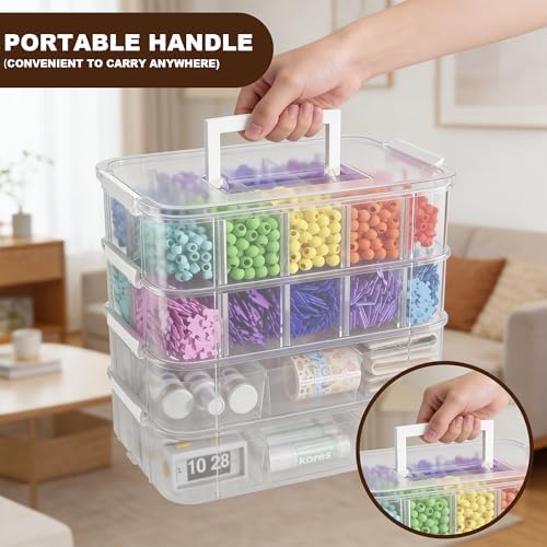 4 Ties Craft Storage Box with Handle with 20 compartments and 2 Trays - Image 6