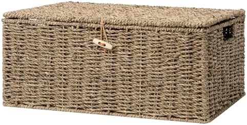 StorageWorks Wicker Basket with Lid, Storage Baskets with Lids, Seagrass by StorageWorks