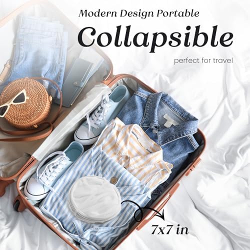 TECHMILLY Collapsible Mesh Pop Up Laundry Hamper with Sturdy Handles and Side Pocket - Portable Foldable Clothes Baskets for Dorm, Bathroom & Travel Storage (White, 2 Packs) - Image 2