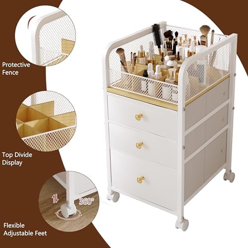 Rolling Makeup Organizer Cart with Drawers Under Desk Storage for Vanity - Image 4