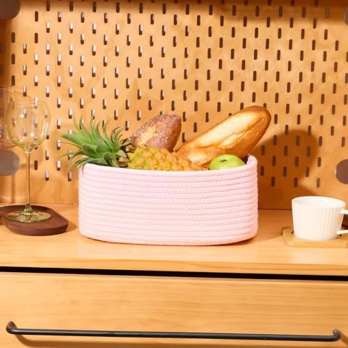 MiniArk Small Storage Baskets for Organizing | Closet Organizer Bins | Shelf Toy Basket | Woven Rope Baskets | Cube Decorative Box | Shallow Basket | 11.5x7.5x4.7” | 3 Packs Light Pink - Image 5
