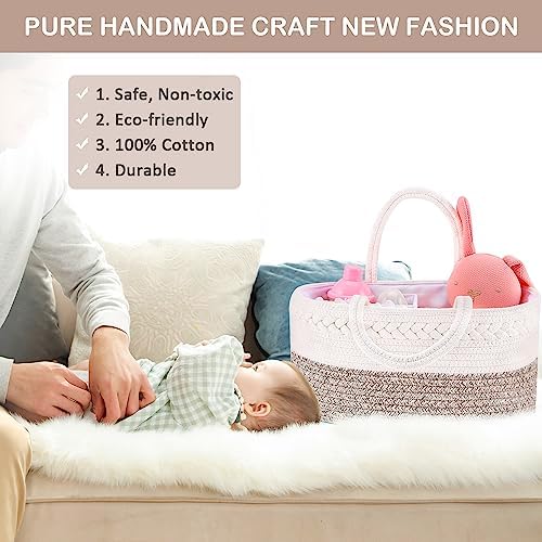 X-Large Baby Diaper Caddy Organizer, Cotton Rope Nursery Storage Basket - Image 3