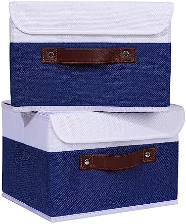 ANMINY Fabric Storage Box Bins with Lids, Blue White, 10"x8"x7", 4 Pack - Image 2