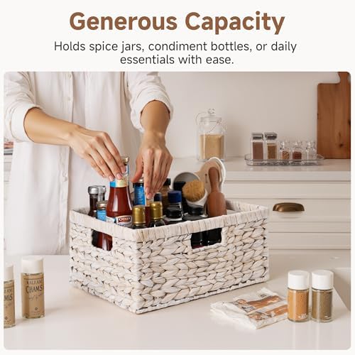 StorageWorks Pantry Baskets, Water Hyacinth White Wicker Baskets, 1-Pack - Image 4