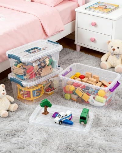7Qt Clear Storage Bins with Lids,6-Pack Stackable Storage Containers With Buckle Latches.Perfect for LEGO, Crafts, Office Supplies, and Dorm Room Organization,Blue - Image 2