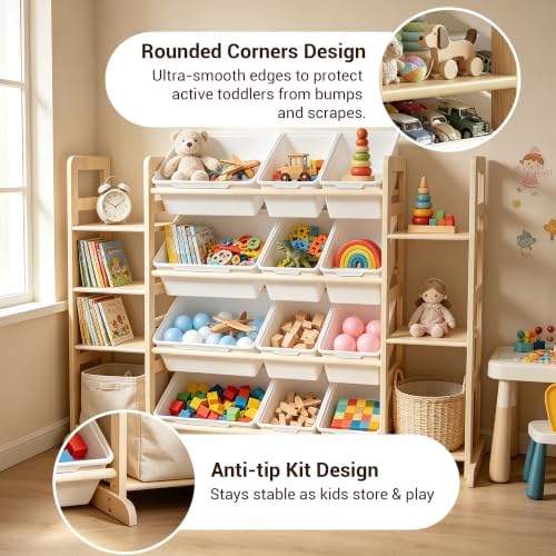 KiddoCood Large 100% Solid Wooden Kids Toy Storage Organizer, 52.3" L - Image 6