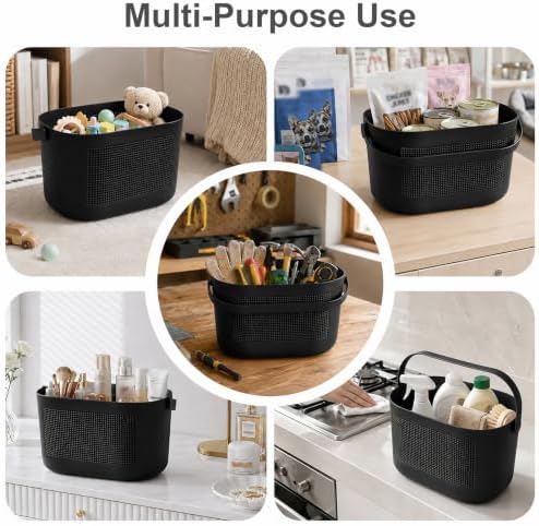 Plastic Portable Shower Caddy Basket, Storage Organizer with Handle, Black - Image 3