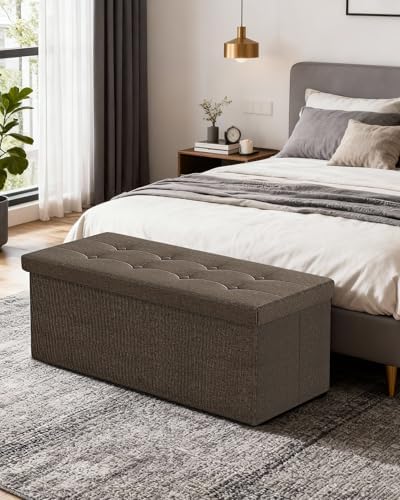 GLAXYFUR 43 Inches Folding Storage Ottoman Bench, Storage Chest, Brown - Image 2