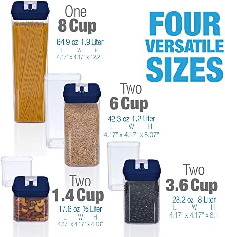 Set of 7 Airtight Food Storage Containers - Pantry Organizer Bins, BPA Free Plastic Containers plus Dry Erase Marker and Labels, Navy Blue - Image 5