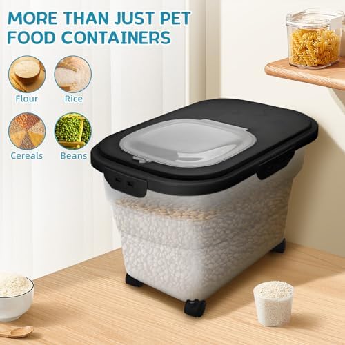Dog Food Container, Collapsible Pet Food Storage Container 17-20 lb with Rolling Wheels & Airtight Lid, Plastic Storage Bin With Dog Food Scoop and Measuaring Cups - Image 6