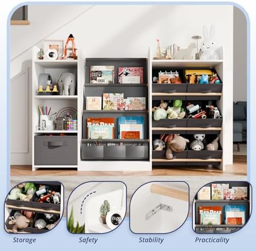 Kids Bookshelf and Toy Storage with 7 Removable Bins, 51 inch, White - Image 4