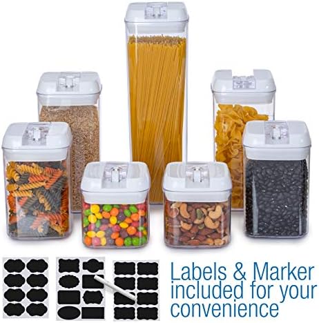 Set of 7 Airtight Food Storage Containers - Pantry Organizer Bins, BPA Free Plastic Containers plus Dry Erase Marker and Labels, White - Image 4
