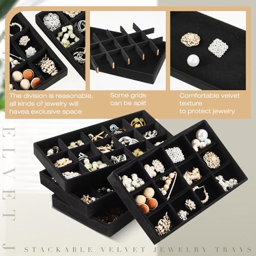 Junkin 12 Pcs Velvet Jewelry Organizer Tray, Stackable Storage - Image 3