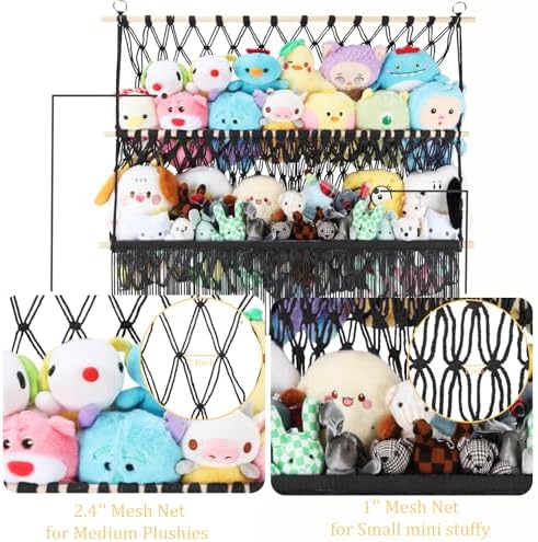 2 Tier Stuffed Animal Storage Shelf Net, 35x30'' Large Plushie Net Black - Image 3