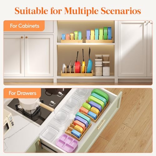 Lifewit Bamboo Lid Organizers for Inside Cabinet with 5 Sections - Image 4