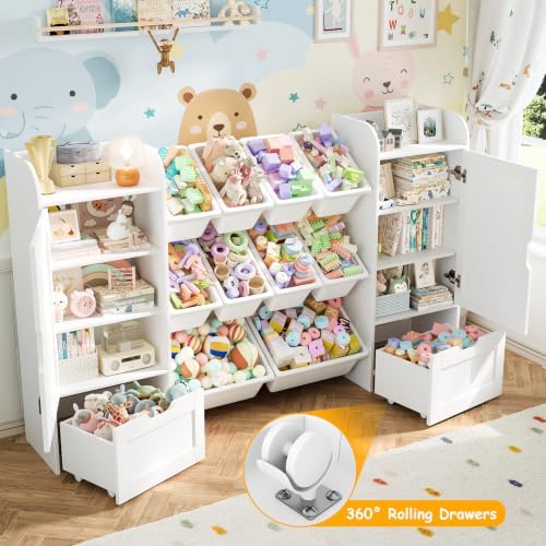 66" W Toy Organizer with 10 Toy Bins, Wooden Kids Bookshelf and Toy Storage - Image 6