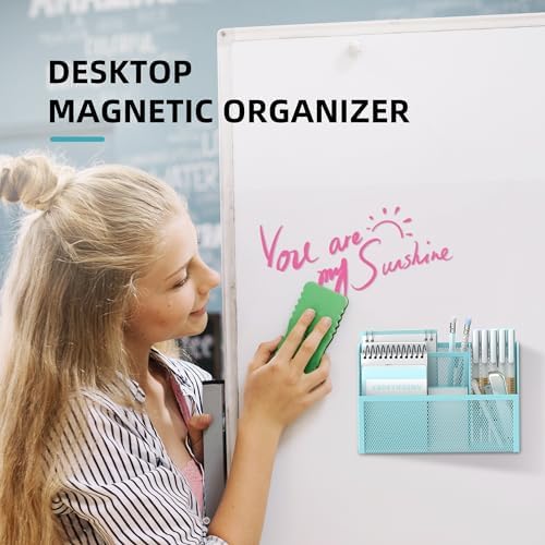 DALTACK 3-Grid Magnetic Pencil Holder, Strong Magnet Locker Organizer, Blue - Image 2