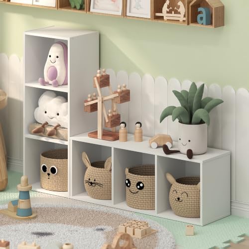 Furinno LUDER 3-Cube Book Shelf, Kids Bookshelf, Toy Storage, White - Image 5
