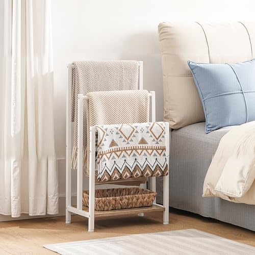 HOOBRO Free Standing Towel Rack, 3 Tier Blanket Rack, Blanket Holder for Bathroom, 16.9" L x 11" W x 31.9" H, Industrial Metal Drying and Display Rack with Shelf, White and Grey WG03LB01 - Image 3