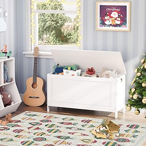 HOOBRO Toy Box, Retro Wooden Look Storage Chest with Safety Hinge, Entryway Storage Bench Supports 330 lb, 39.4 x 15.7 x 18.9 Inches Toy Chest Organizer, Easy Assembly (White) - Image 4