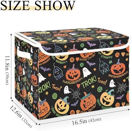 Halloween Ghost Pumpkin Ghosts Storage Bins with Lids and Carrying Handle,Foldable Storage Boxes Organizer Containers Baskets Cube with Cover for Home Bedroom Closet Office - Image 3