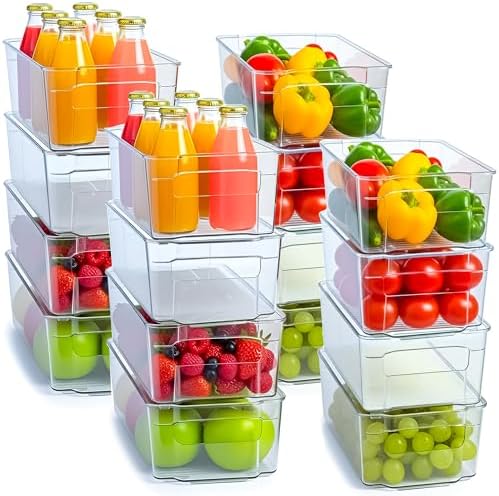 Utopia Home - Fridge & Refrigerator Organizer Bins (8 Pack), Clear Stackable Durable Plastic Storage Containers with Easy Grip Handles for Pantry, Kitchen Cabinets & Countertops (16) by UTOPIAHOME