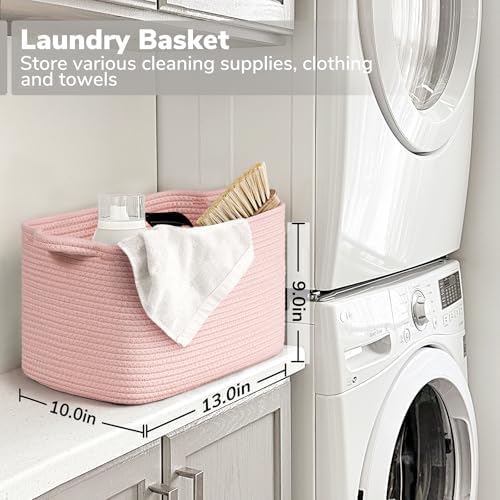Goodpick Woven Storage Basket for Shelves, 13" x 10" x 9", Pink - Image 6