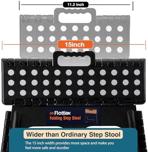 Flottian 9" Folding Step Stool for Adults and Kids 15-Inch Extra Wide Stool Holds Up to 300 lbs,Non-Slip Folding Stools with Handle,Compact Plastic Foldable Step Stool for Bathroom,Kitchen,ect - Image 4