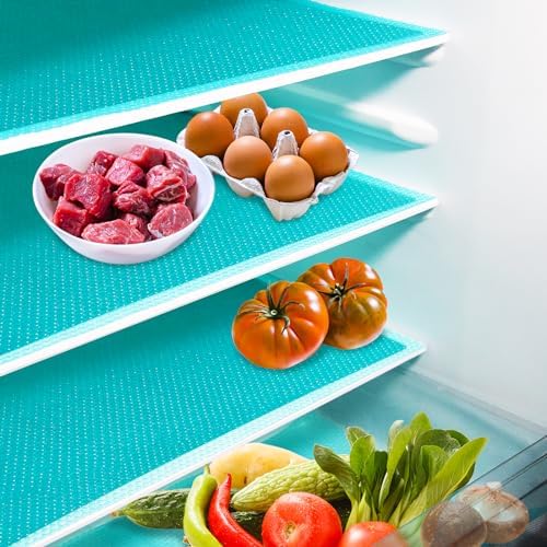 10Pcs Refrigerator Liners, Washable Fridge Liner Shelf Mats Refrigerator Pads for Cupboard Cabinet Drawer Home Kitchen Accessories Organization (Blue) by Daixers