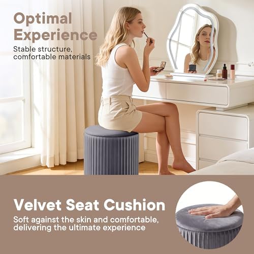 DUMOS Round Ottomans with Storage Set of 2, Vanity Stool, Foot Stool - Image 4