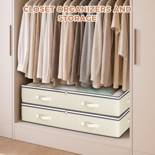 Budding Joy 4 Pack Under Bed Storage Containers with Clear Lids, Beige - Image 4