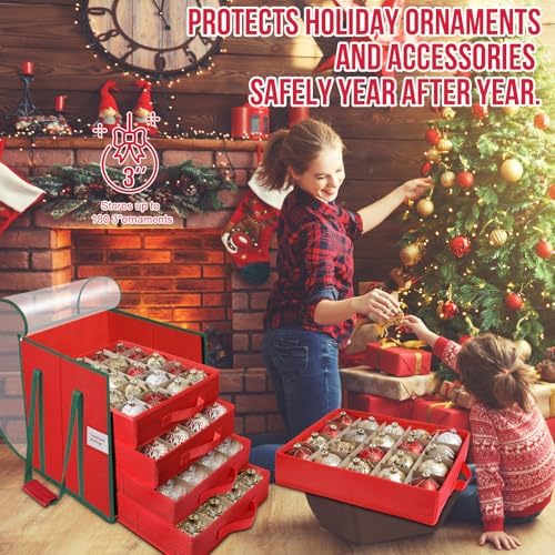 Christmas Ornament Storage Box,5 Tier Holds Up to 100-3” Holiday Décor - Image 2