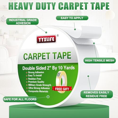 YYXLIFE Double Sided Carpet Tape for Area Rugs & Hardwood Floors, 2" x10YD - Image 2