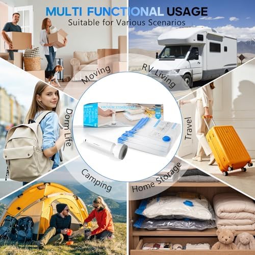 9 Pack Vacuum Storage Bags for Travel with Rechargeable Cordless Pump, Space Saver Bags for Clothes, Compression Packing Bags for Luggage and Suitcase, Blue - Image 7