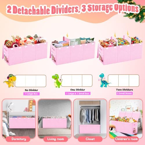 Large Toy Box Storage with Lid, Collapsible Sturdy Toy Chest Bin Pink - Image 6