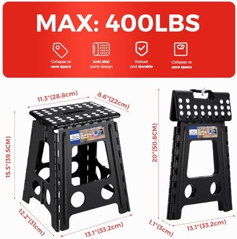 ACKO 16 Inch Folding Step Stool with Safety Lock, Holds 400 lbs, Black - Image 5