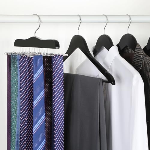 TOPIA HANGER Tie Rack Hanger for Closet 2 Packs, Wooden Tie Organizer for Men with 24 Folding Hooks, Space Saving Necktie Holder for Storage and Display Bra, Tank Top, Camisole (Black) - CT14B-2 - Image 6
