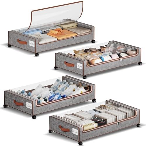 Yecaye 60L Under Bed Storage with Wheels, 4 Pack, Greige by Yecaye