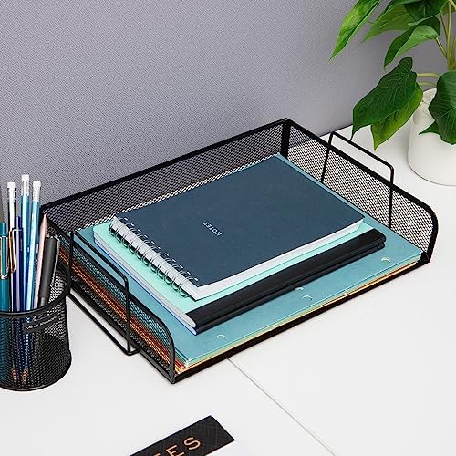 Mind Reader Stackable Paper Tray, Desktop Organizer, File Storage, Office, Metal Mesh, 13.25" L x 9.75" W x 6.25" H, 2 Pcs., Black (Pack of 8) - Image 6