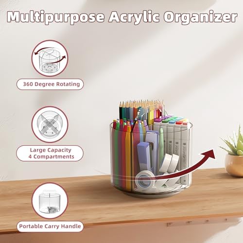 2 Pack Pen Pencil Holder for Kids, Rotating Pen Holder for Desk Organizer, 4 Compartments Art Supply Marker Organizer and Storage, Kids Desk Organizer Marker Holder Caddy Art Supply Organizer for Desk - Image 3