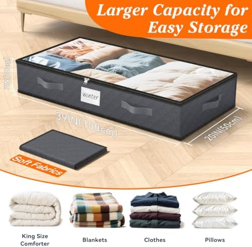 90L Under Bed Storage Containers, Storage Bags, Organizers, 2-Pack, Gray - Image 2