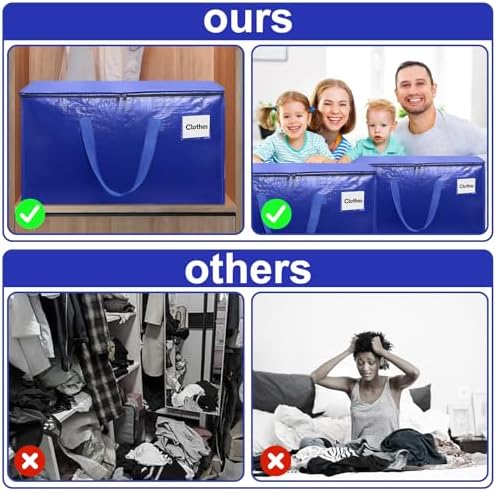 4 Pack XL Heavy Duty Moving Bags with Reinforced Stitching & Smooth Dual Zippers, Large Capacity Storage Totes for Clothes, Closet, Travel & Home Organization, Blue - Image 6