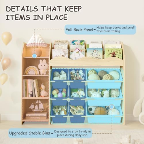 EXPERLAM Kids Toy Storage Organizer, Scalloped Shelf, 12 Blue Bins - Image 5